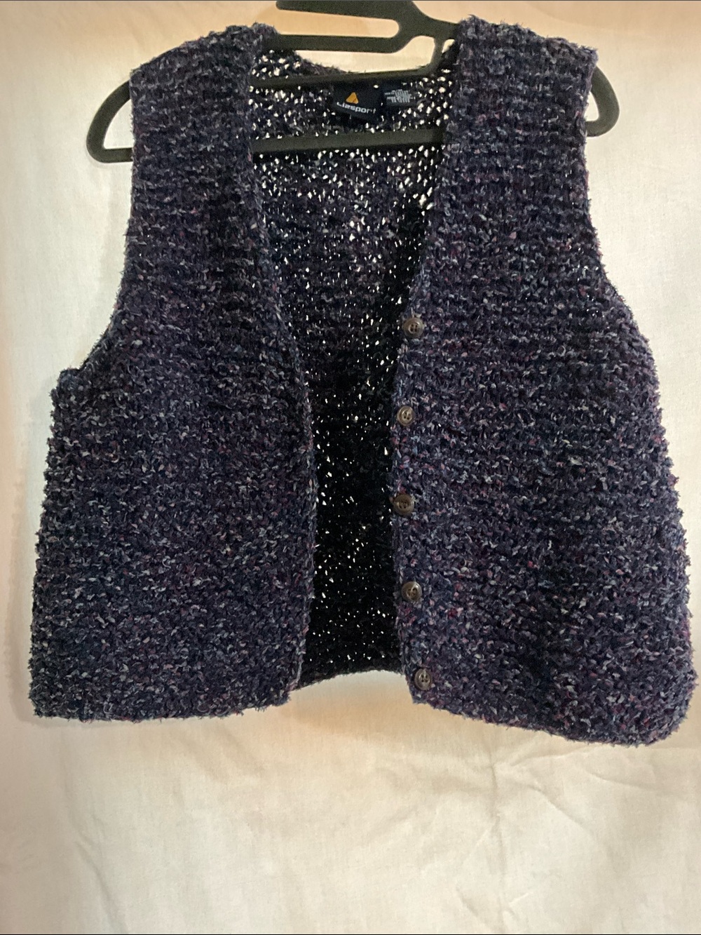 Women's Navy and Pink Bouclé Cotton Sweater - S/M